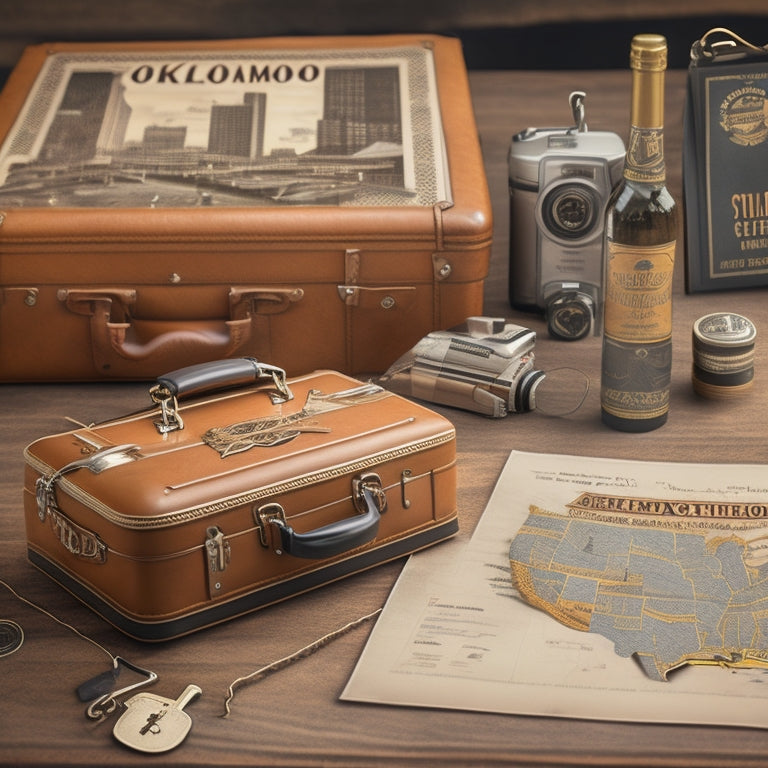 A stylized illustration of the Oklahoma state map in the background, with a briefcase, certificate, and a key overlapping each other in the foreground, surrounded by subtle hints of business icons.