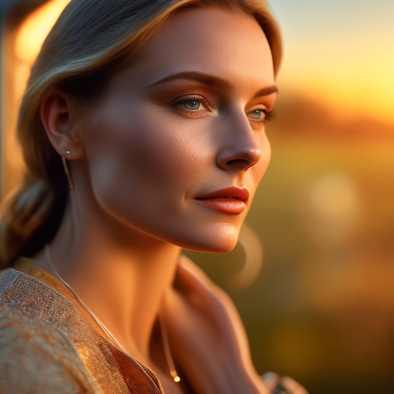 A serene, minimalist background with a subtle clock pattern, featuring a stylized, golden hour-lit portrait of Beth Jones in profile, surrounded by gentle, swirling clock hands and delicate timepiece gears.