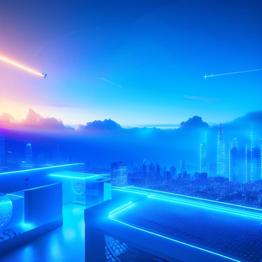 A futuristic, minimalist illustration featuring a central hub with glowing blue lines radiating outward, connecting various devices and platforms, with subtle hints of clouds and arrows symbolizing seamless data transfer.