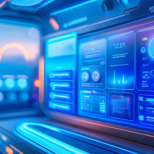 A futuristic dashboard with sleek, silver gears, twinkling blue circuits, and a glowing orange progress bar inching towards 100%, surrounded by swirling clouds of code and shimmering pixels.