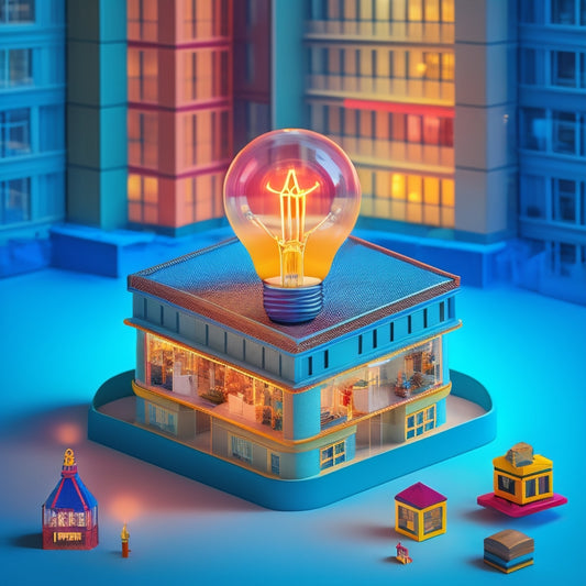 A stylized illustration of a building with interchangeable blocks, each representing a unique business, surrounded by a puzzle piece border, with a subtle lightbulb moment above.