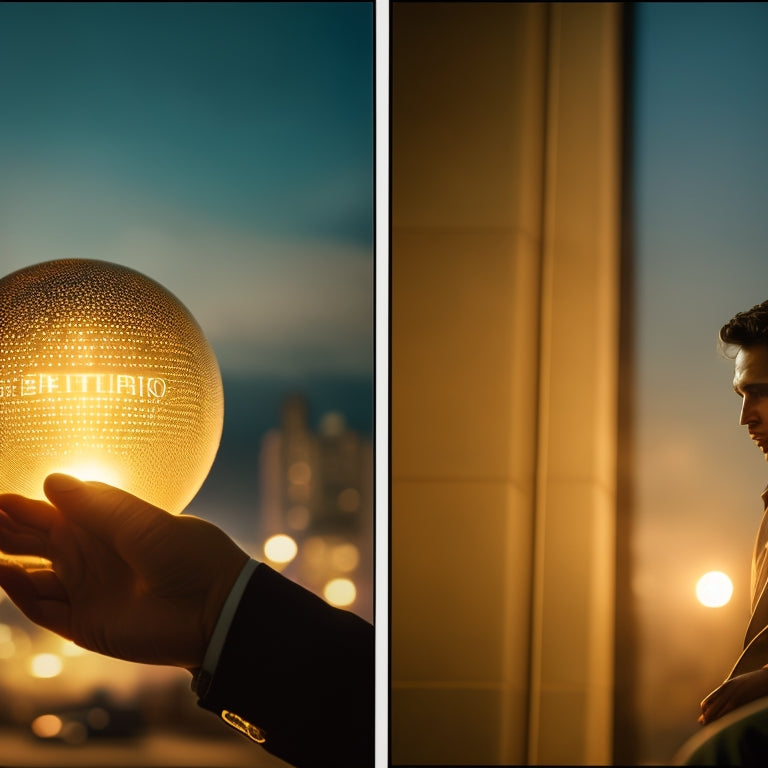 A split-screen image featuring a person holding a fragile, glowing orb representing digital ownership on the left, and a large, ominous corporation looming in the shadows on the right.