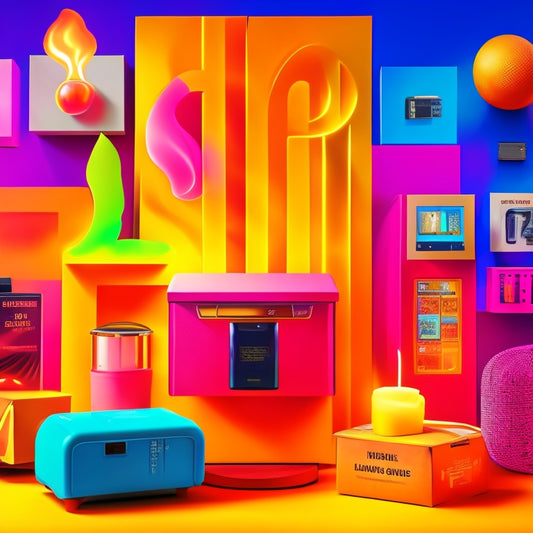 A stylized illustration of a thermometer bursting with flames, surrounded by Amazon boxes and products from various categories, such as electronics, beauty, and home goods, in a bold and vibrant color scheme.