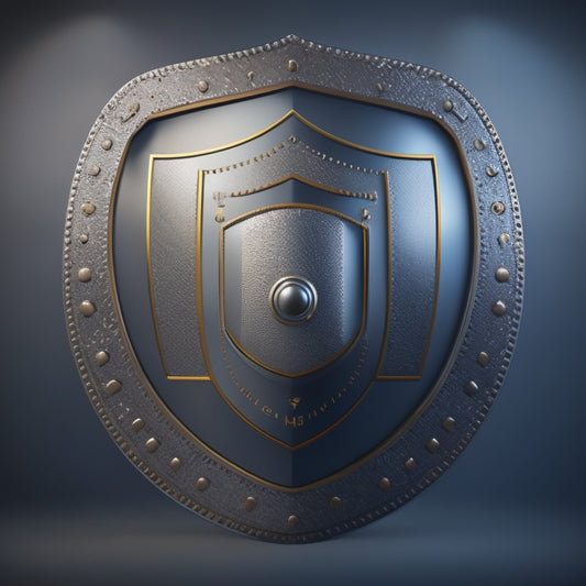 A shield icon with a checkmark, surrounded by a circle of protective gears, on a background with a subtle grid pattern, conveying a sense of safety and reliability.