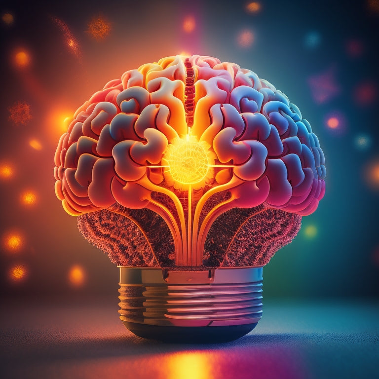 A vibrant, stylized illustration of a brain surrounded by gears, sparks, and lightbulbs, with a subtle gradient of warm colors, conveying innovation and energized learning.