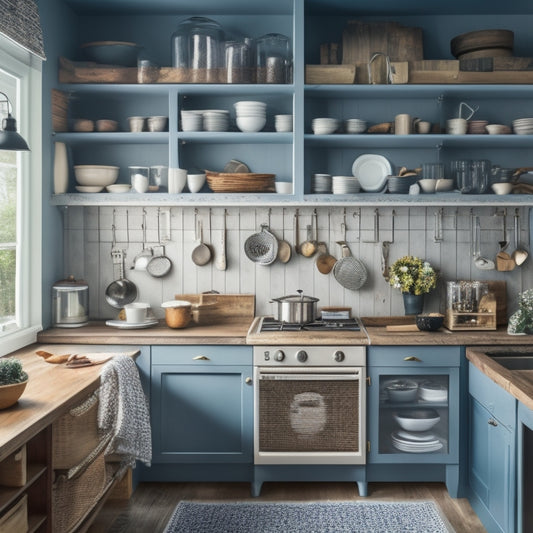 A cluttered small kitchen with open cabinets, scattered utensils, and a jumbled countertop, contrasted with a tidy, organized version featuring pull-out shelves, a pegboard, and a compact island.