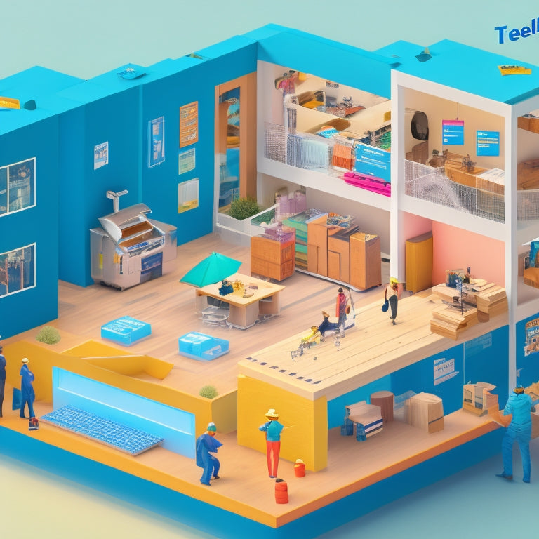 A stylized, isometric illustration depicting Trello boards intersecting various scenarios: a developer's coding workspace, a marketing team's brainstorming session, a personal task list, and a construction site's project management hub.