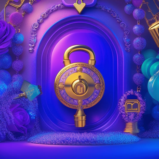 A stylized illustration of a lock with a golden keyhole, surrounded by various small, shiny keys, with a subtle glow emanating from the keyhole, set against a dark blue or purple background.