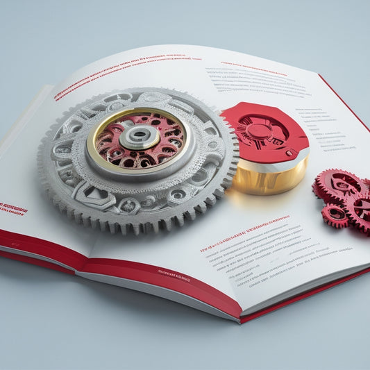 An illustration of a product manual with a bold, red "WARNING" triangle on the cover, surrounded by intricate gears, cogs, and safety symbols, set against a clean, white background.