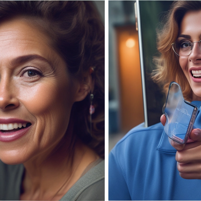 A split-screen image featuring a cracked iPhone screen with a worried expression on the left, and a repaired iPhone with a smiling face on the right, surrounded by AppleCare+ icons and shields.