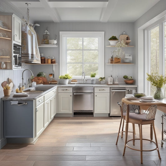 A warm and inviting kitchen with a wheelchair-accessible island, adjustable-height countertops, and a sink with lever handles, surrounded by utensils with comfortable grips and a few assistive devices like a one-handed can opener.