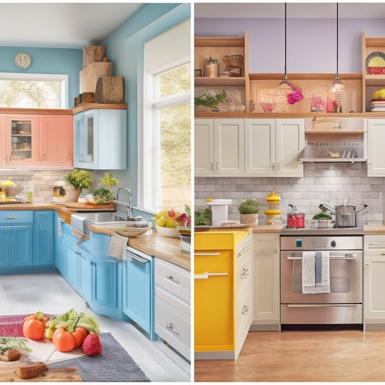 A split-screen image: on the left, a generic kitchen design with generic comments and suggestions, and on the right, a tailored kitchen design with specific, colorful sticky notes and arrows pointing to unique features.