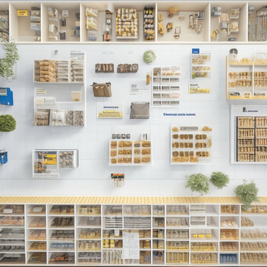 A serene, overhead illustration of an IKEA store layout, with a single, confident shopper standing in the center, surrounded by neatly organized aisles, labeled departments, and strategically placed shortcuts.