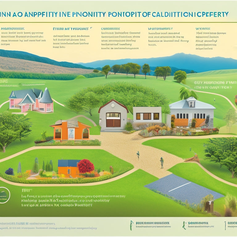 An illustration of a nonprofit organization's journey to property ownership, depicting a winding road with milestones, such as a small seedling growing into a tree, a key unlocking a door, and a building transforming into a thriving community hub.