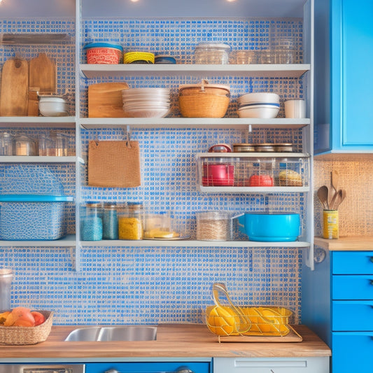 A bright, modern small kitchen with optimized storage: a pegboard on a wall, a cart with labeled baskets, a utensil organizer on the counter, and a pull-out spice rack in a lower cabinet.
