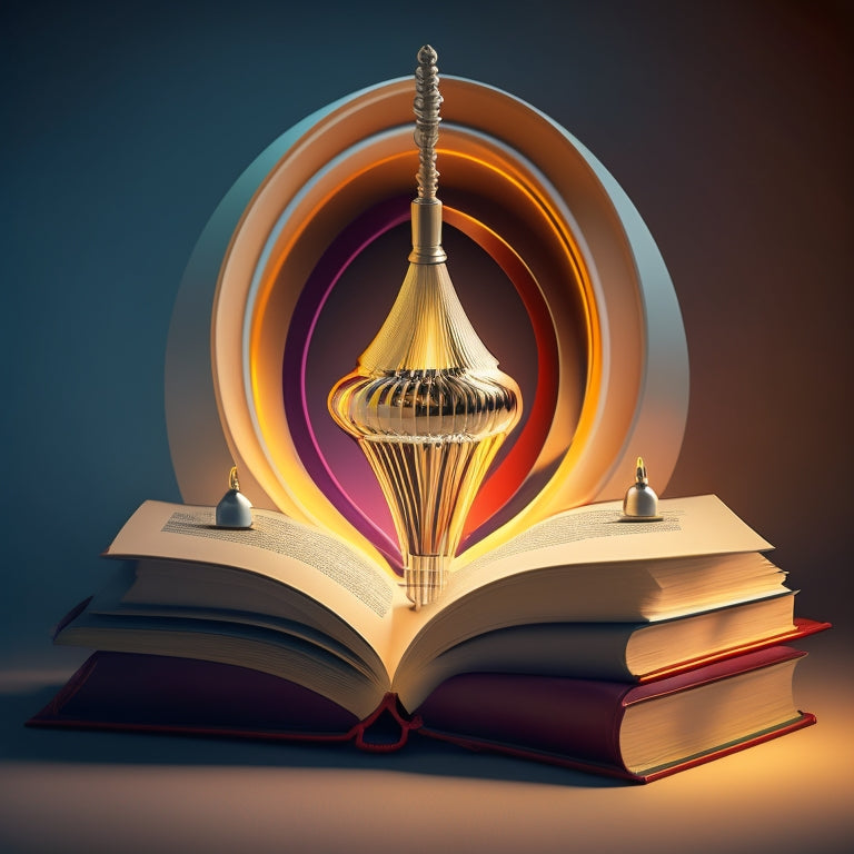 A stylized illustration of a book with a subtle funnel shape emerging from its spine, surrounded by swirling books, arrows, and lights, symbolizing a strategic marketing system.