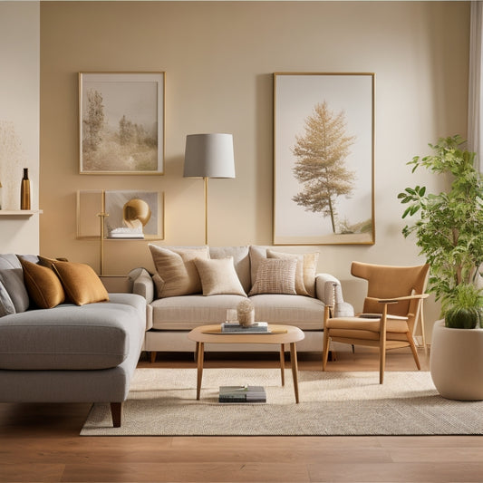 A bright, modern living room with a minimalist decor, neutral walls, and a few strategically placed pieces of furniture, showcasing a clutter-free and well-lit space.