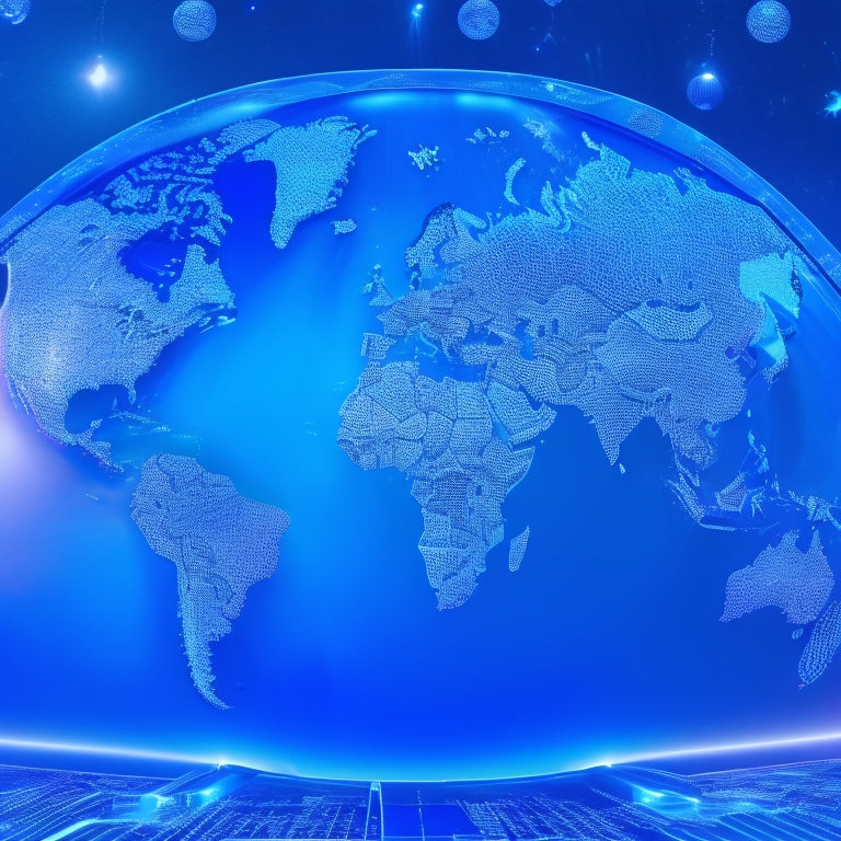 A stylized illustration of a globe with glowing blue digital connections and circuits overlaid, surrounded by various screens and devices, with a subtle Australian flag pattern in the background.