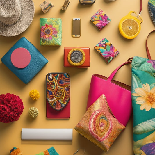 A vibrant, clutter-free background with a mix of colorful print-on-demand products, including trendy phone cases, stylish tote bags, and fashionable apparel, arranged in a visually appealing collage.