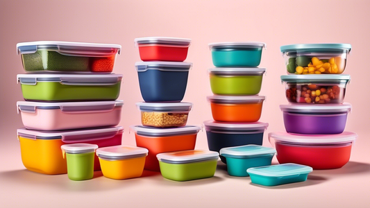Create an image of a kitchen countertop filled with a variety of collapsible silicone food storage containers in different sizes and colors. Display how these containers can be compressed for easy storage when not in use, and show various food items 