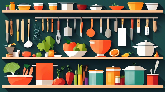 Create an image of a modern, organized kitchen with various tools and ingredients neatly arranged. Show a chef effortlessly multitasking and preparing a variety of dishes, exhibiting efficient kitchen practices. Display elements like sharp knives, fr