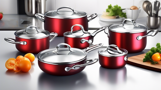 Create an image of a modern stainless steel cookware set with sleek, ergonomic handles that are both stylish and comfortable to hold. The set should be featured in a kitchen setting with natural lighting, showcasing its high-quality craftsmanship and