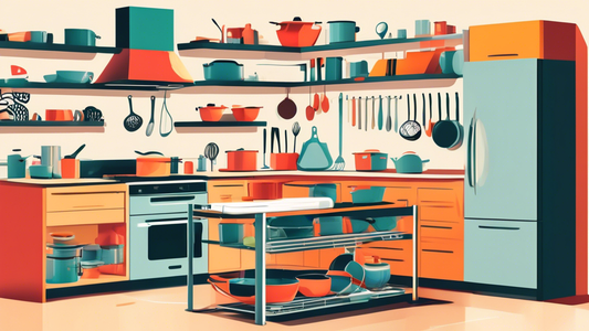 Create an image of a modern kitchen with sleek pull-out shelf organizers filled with neatly arranged pots, pans, and cooking utensils, showcasing the efficient use of space and the convenience of accessing kitchen essentials.