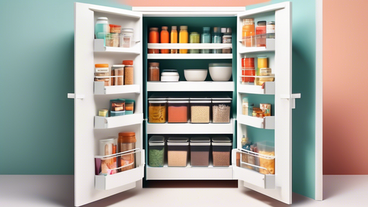 An image of a small pantry with clever space-saving solutions such as rotating shelves, stackable containers, and over-the-door organizers.