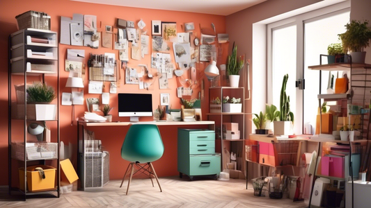 Create an image of a small, cluttered room being transformed into a well-organized and efficient space, showcasing the process of maximizing space with tips for efficient organization.