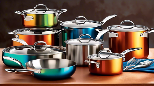 Create an image of a variety of stainless steel cookware sets on a kitchen counter, each labeled with their level of rust-resistance (such as rust-resistant, highly rust-resistant, etc.) to help consumers easily choose the best option for their needs