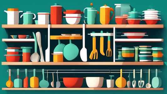 Create an image of a modern kitchen with adjustable shelving that showcases various items neatly organized and easily accessible. Include different kitchen tools, utensils, containers, and dry goods on the shelves to demonstrate the benefits of effic