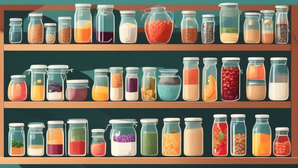 Create an image of a well-organized pantry with labeled containers, baskets for easy access, and a variety of ingredients neatly arranged to showcase efficient pantry organization for home cooks.