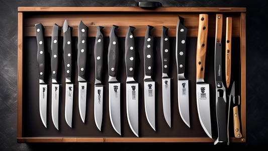 Create an image of a variety of outdoor grilling knives being carefully stored in a safe and organized manner, showcasing the importance of proper knife storage in outdoor grilling. The image should highlight different types of knives such as chef kn