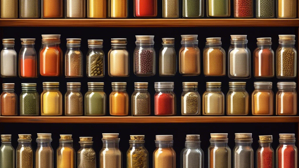 Create an image of a well-organized spice rack with various sized spice jars neatly arranged by expiration dates. Each jar should be clearly labeled, showcasing a variety of spices and herbs. The image should highlight the importance of keeping spice