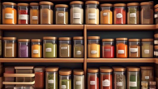Create an image of a beautifully organized pantry with a variety of spices neatly arranged on multiple Lazy Susan spice racks. The pantry should look clean, tidy, and visually appealing, showcasing the convenience and efficiency of using Lazy Susan s