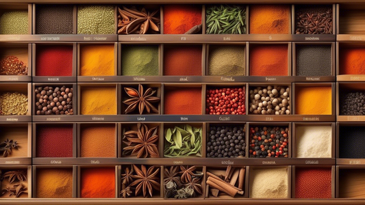 Create an image of a neatly organized spice drawer with various top drawer liners showcasing different patterns and colors that help keep the spices in place and easily accessible. Each liner should be labeled with its unique design to highlight thei