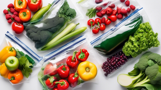 Create an image of a variety of fresh fruits and vegetables stored in vacuum-sealed bags, showcasing how they can help in keeping food fresh for a longer period of time. The image should include different types of produce such as berries, leafy green