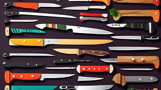 Create an image of a beautifully organized culinary knife set, showcasing different knife storage solutions such as magnetic knife strips, knife blocks, drawer inserts, and countertop knife stands. Make sure the image includes a variety of knives of 