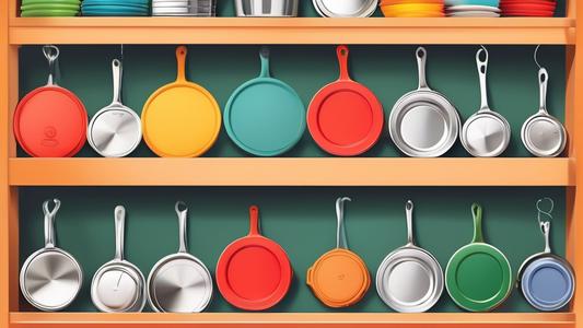 Create an image of a neatly organized kitchen cabinet with various stainless steel pot lids creatively stored in a tidy and accessible manner, showcasing 10 clever organization ideas for pot lids.