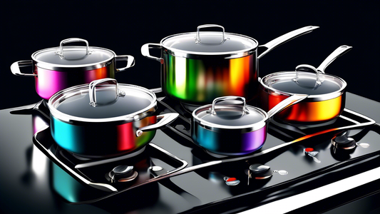 Create an image of a stylish and modern stainless steel cookware set placed on a gas stove, showcasing the sleek design and durable construction suitable for use on gas stoves.