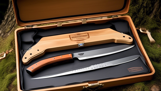 Create an image of a variety of knife cases specifically designed for outdoor cooking, showcasing different materials, sizes, and designs. Each case should be displayed in a natural outdoor setting, such as a campsite or a forest, to emphasize their 