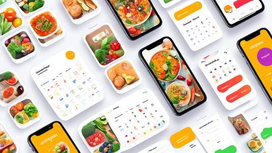 Create an image of a colorful, well-organized digital meal planning platform with various sections for recipes, a grocery list, and a calendar for scheduling meals. Include icons for different food categories and a seamless integration with grocery d