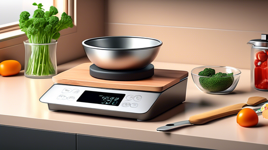 Create an image of a sleek and organized kitchen counter filled with high-tech kitchen gadgets and tools designed for precision cooking, such as a precision cooker, digital kitchen scale, sous vide machine, and a smart thermometer. The gadgets should