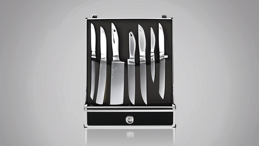 Create an image of a chef on the go, showcasing the top 10 portable knife storage solutions in a sleek and organized manner. Include various options such as knife rolls, knife cases, knife holders, and other innovative storage solutions suitable for 