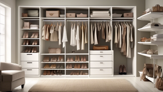 Create an image of a neatly organized closet with adjustable shelf organizers in use, showcasing their versatility and practicality in maximizing space and keeping items easily accessible. The image should depict various shelves at different heights,