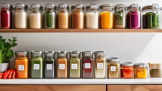 Create an image of a kitchen counter filled with colorful containers of prepped ingredients such as diced vegetables, marinated proteins, and cooked grains, with labeled jars of sauces and spices neatly arranged for easy meal prep. Display a calendar