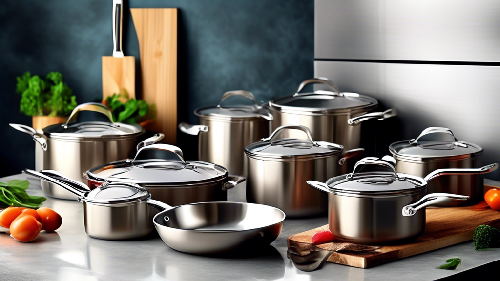 Create an image of a modern kitchen with a sleek stainless steel cookware set on a countertop, showcasing various pots, pans, and utensils. The cookware should appear high-quality and well-organized, reflecting the essence of the article title Choosi