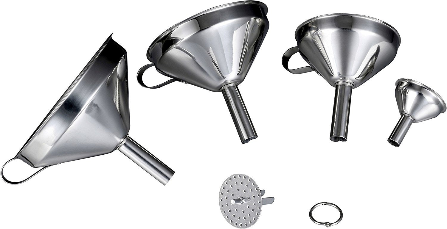 Pro Chef Kitchen Tools Stainless Steel Funnel Set - Removable Strainers in 3 Perfect Sizes Large to Small Funnels for Cooking, Essential Oils and Wine Making with Bonus Tiny Mini Flask Metal Funnel - Pro Chef Kitchen Tools