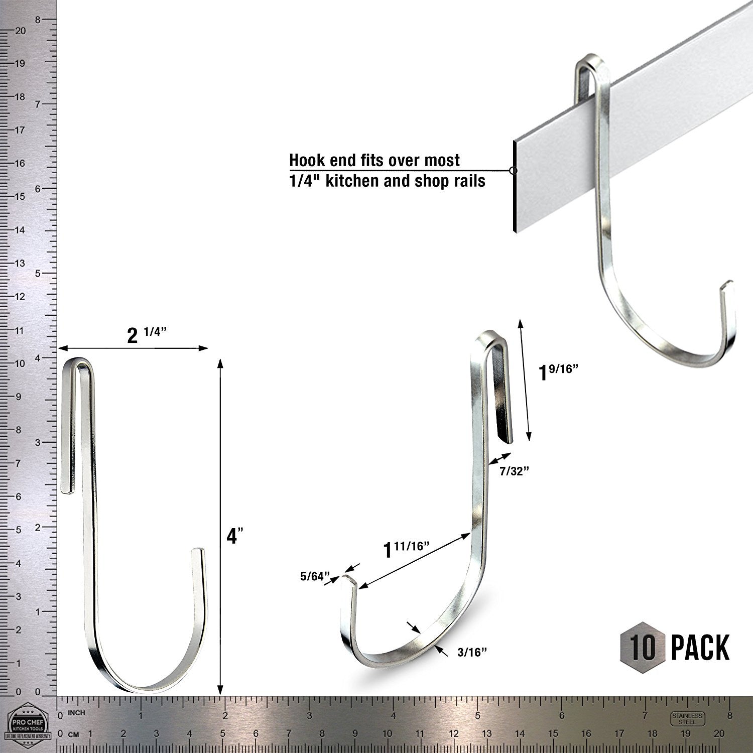 Hooks For Hanging - Kitchen Pot Racks S Hook 10 Pack Set - Pro Chef Kitchen Tools