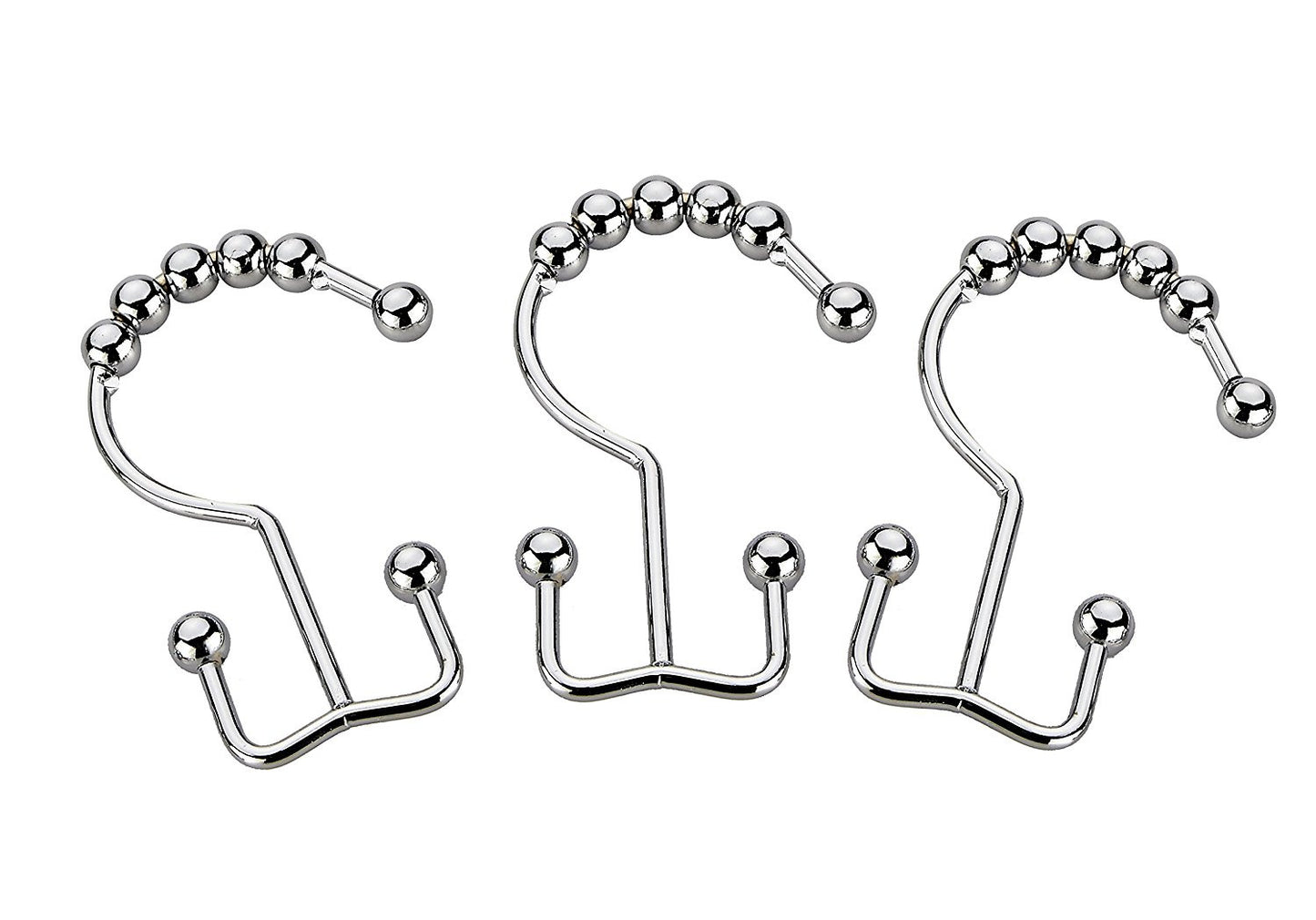 Shower Curtain Rings -12 Pack Set Of Double Polished Chrome Roller Ball Shower Curtain Hooks - Hang Both Beach Shower Liners And Bathroom Curtains On Straight And Curved Rods by Pro Chef Kitchen Tools - Pro Chef Kitchen Tools